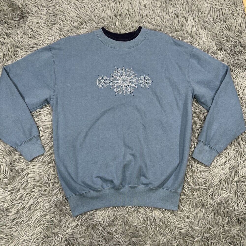 Vintage Snowflake Embroidered Long Sleeve Crewneck Sweatshirt Womens Size Medium